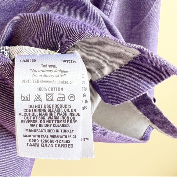 TED BAKER LONDON men’s purple dress shirt size XL flip cuff contrast 100% cotton - Picture 8 of 9
